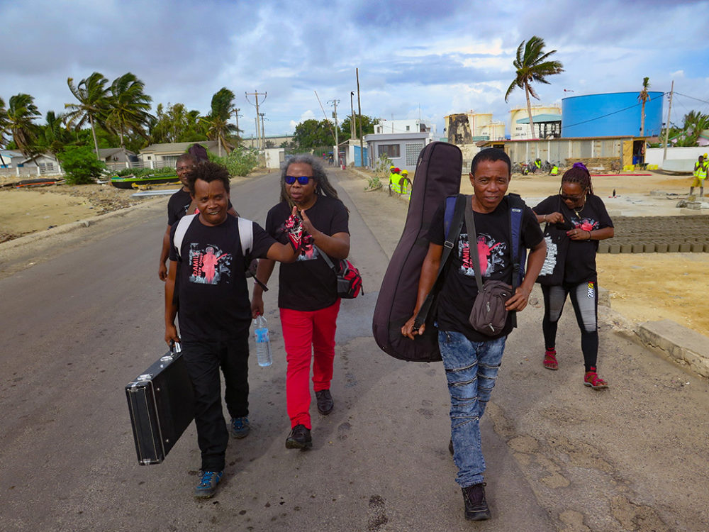 Damily band, arriving for a rare gig in Tulear.